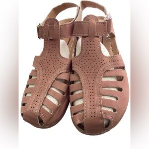 New! Light Pink Wedged Heel Sandals Breathable Ankle Strap Adjustable